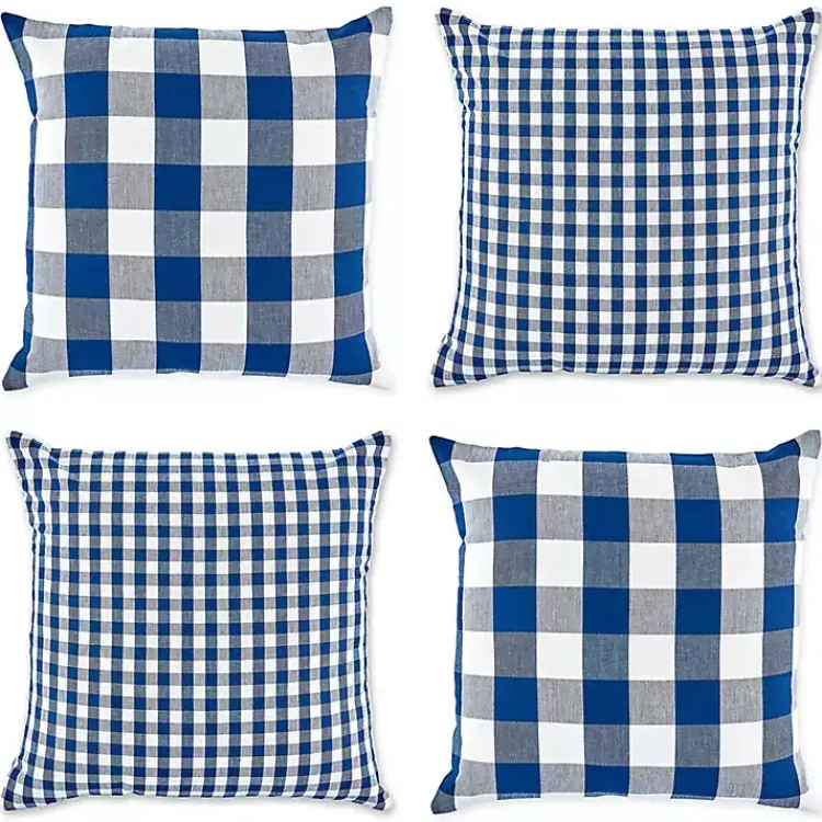 Pillows>Kirklands Home and White Gingham Pillow Covers, Set of 4 Blue