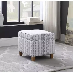 Kirklands Home Blue and White Hometown Striped Storage Ottoman Discount