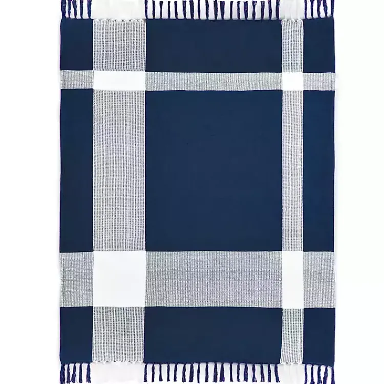 Blankets & Throws>Kirklands Home Blue and White Plaid Organic Cotton Throw