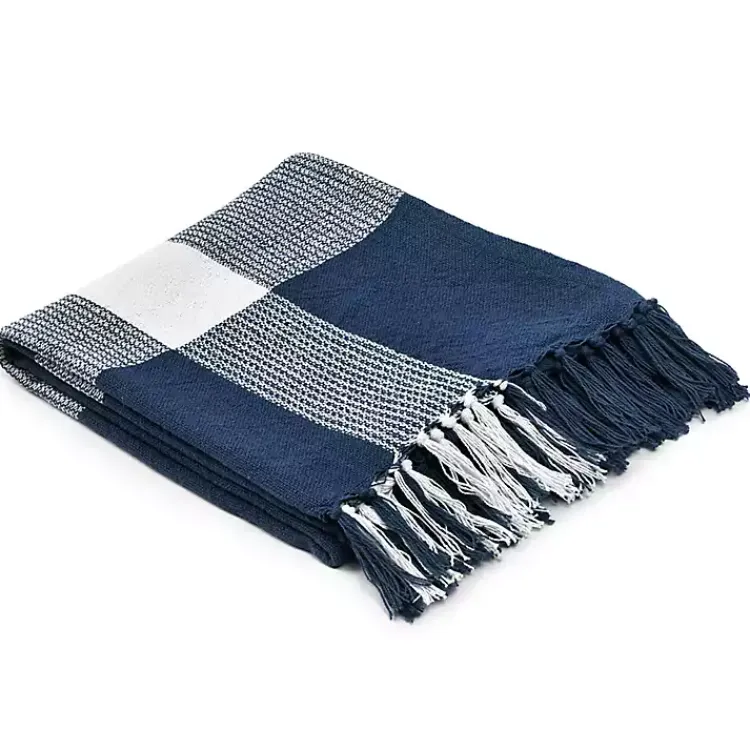 Blankets & Throws>Kirklands Home Blue and White Plaid Organic Cotton Throw