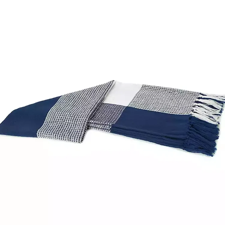 Blankets & Throws>Kirklands Home Blue and White Plaid Organic Cotton Throw