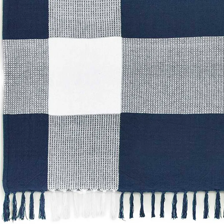 Blankets & Throws>Kirklands Home Blue and White Plaid Organic Cotton Throw