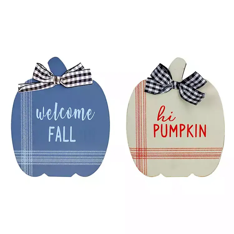 Fall>Kirklands Home Blue and White Pumpkin Tabletop Signs, Set of 2