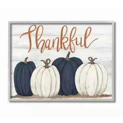 Fall>Kirklands Home Blue and White Pumpkins Thankful Wall Plaque