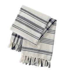 Blankets & Throws>Kirklands Home Blue and White Striped Tassel Throw