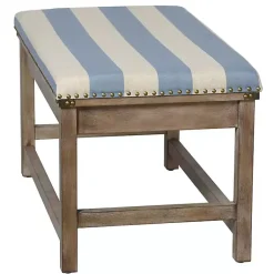 Kirklands Home Blue and White Striped Upholstered Wood Bench