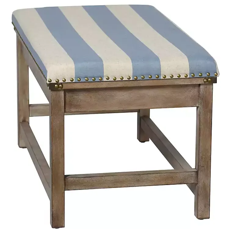 Kirklands Home Blue and White Striped Upholstered Wood Bench