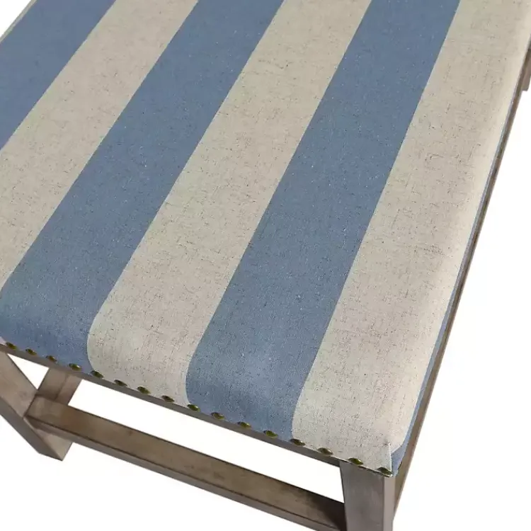 Kirklands Home Blue and White Striped Upholstered Wood Bench
