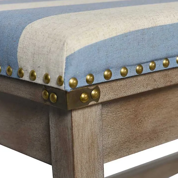 Kirklands Home Blue and White Striped Upholstered Wood Bench