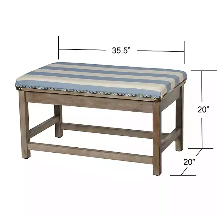Kirklands Home Blue and White Striped Upholstered Wood Bench