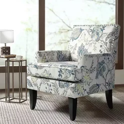 Kirklands Home Blue and Yellow Floral Upholstered Accent Chair Hot