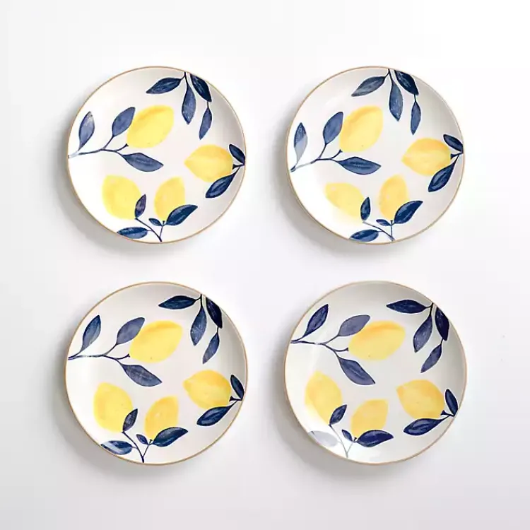 Kirklands Home Blue and Yellow Lemons Salad Plate Hot