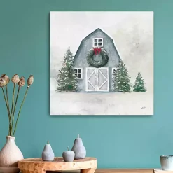 Christmas Art & Wall Decor>Kirklands Home Blue Barn in Winter Canvas Art Print