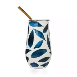 Kirklands Home Bay Leaf Insulated Wine Tumbler Blue Hot