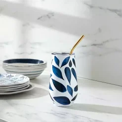 Kirklands Home Bay Leaf Insulated Wine Tumbler Blue Hot