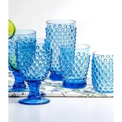 Kirklands Home Beaded Acrylic Goblet Wine Glasses, Set of 6 Blue Hot