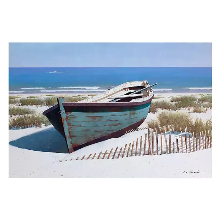 Kirklands Home Blue Boat On Beach Canvas Art Print Discount