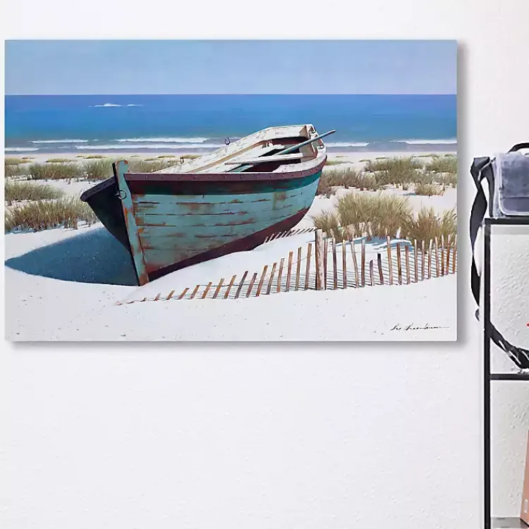Kirklands Home Blue Boat On Beach Canvas Art Print Discount