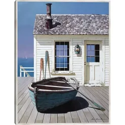 Kirklands Home Blue Boat on Deck Framed Canvas Art Print Discount