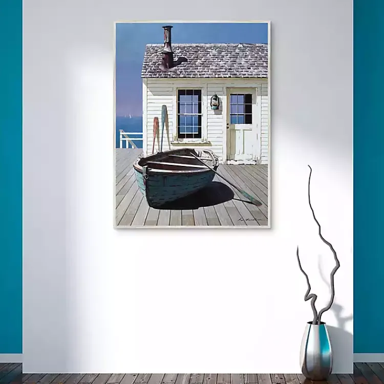 Kirklands Home Blue Boat on Deck Framed Canvas Art Print Discount