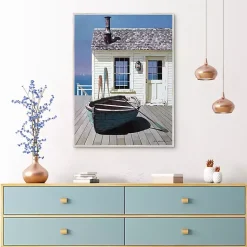 Kirklands Home Blue Boat on Deck Framed Canvas Art Print Discount