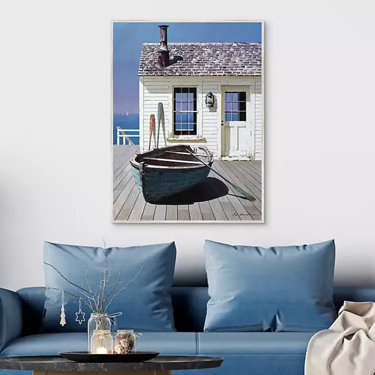 Kirklands Home Blue Boat on Deck Framed Canvas Art Print Discount