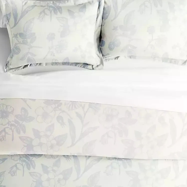 Kirklands Home Blue Botanical 3-pc. Queen Duvet Cover Set White