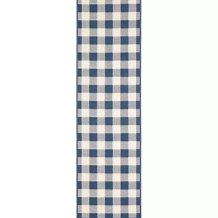 Kirklands Home Buffalo Check Outdoor Runner Blue New