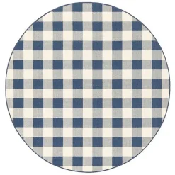 Kirklands Home Buffalo Check Round Outdoor Area Rug, 7 ft. Blue Discount