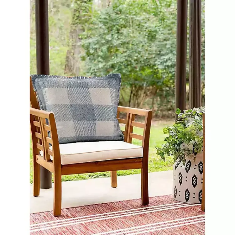 Kirklands Home Blue Buffalo Check Stitched Outdoor Throw Pillow Clearance
