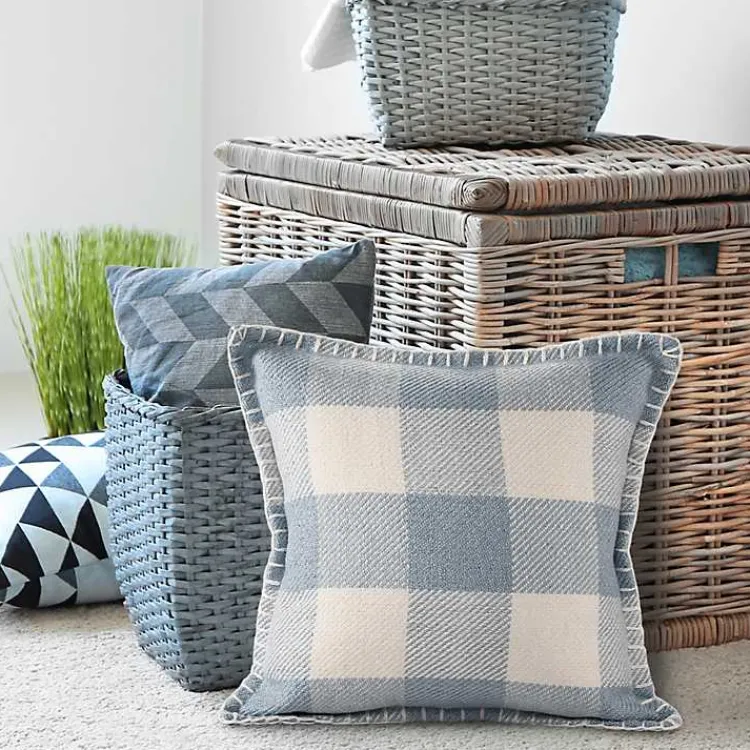 Kirklands Home Blue Buffalo Check Stitched Outdoor Throw Pillow Clearance