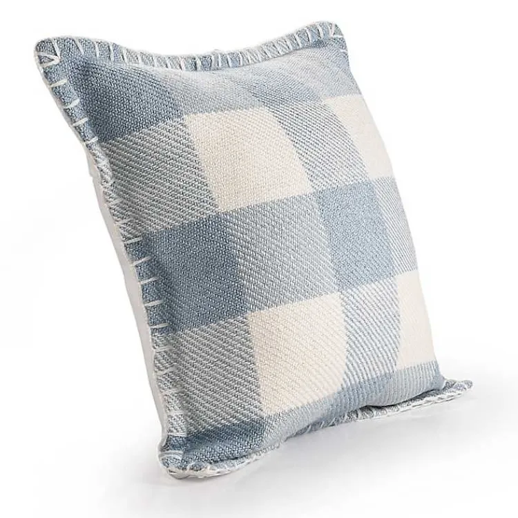 Kirklands Home Blue Buffalo Check Stitched Outdoor Throw Pillow Clearance