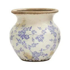 Vases>Kirklands Home Blue Bulous Floral Scroll Ceramic Vase, 7 in.