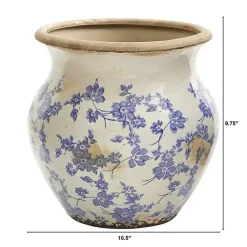 Vases>Kirklands Home Blue Bulous Floral Scroll Ceramic Vase, 10 in.