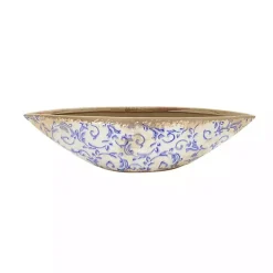 Decorative Bowls & Jars>Kirklands Home Blue Bulous Floral Scroll Ceramic Bowl