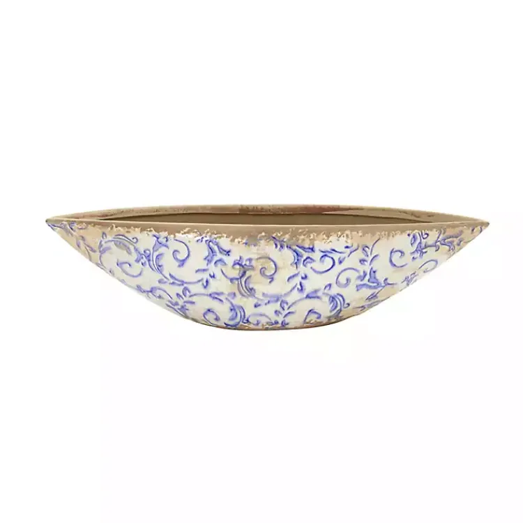 Decorative Bowls & Jars>Kirklands Home Blue Bulous Floral Scroll Ceramic Bowl