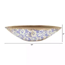 Decorative Bowls & Jars>Kirklands Home Blue Bulous Floral Scroll Ceramic Bowl