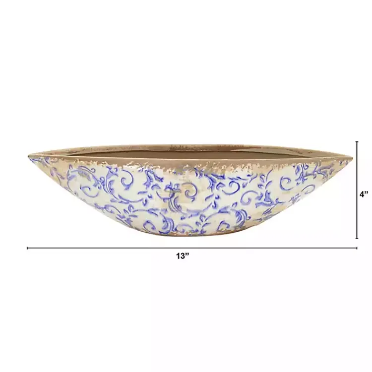 Decorative Bowls & Jars>Kirklands Home Blue Bulous Floral Scroll Ceramic Bowl
