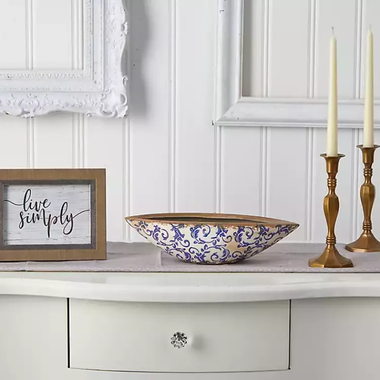 Decorative Bowls & Jars>Kirklands Home Blue Bulous Floral Scroll Ceramic Bowl