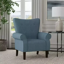 Kirklands Home Button-Tufted Rolled Arm Accent Chair Blue