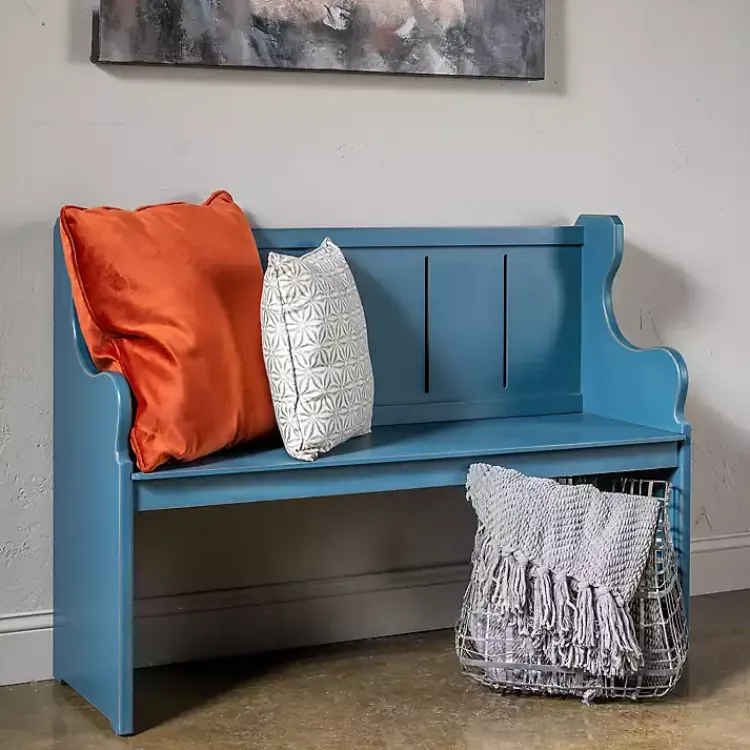 Kirklands Home Carved Wood Pew Bench Blue Hot