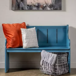 Kirklands Home Carved Wood Pew Bench Blue Hot
