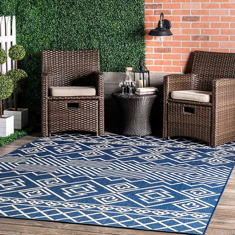 Kirklands Home Blue Cassie Global Outdoor Area Rug, 5x8