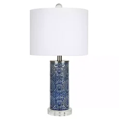 Kirklands Home Blue Ceramic Embossed Spiro Table Lamp White Discount