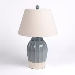 Kirklands Home Blue Ceramic Scalloped Table Lamp Tan Clearance