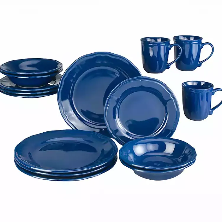 Kirklands Home Ceramic Soft Scallop 16-pc. Dinnerware Set Blue New