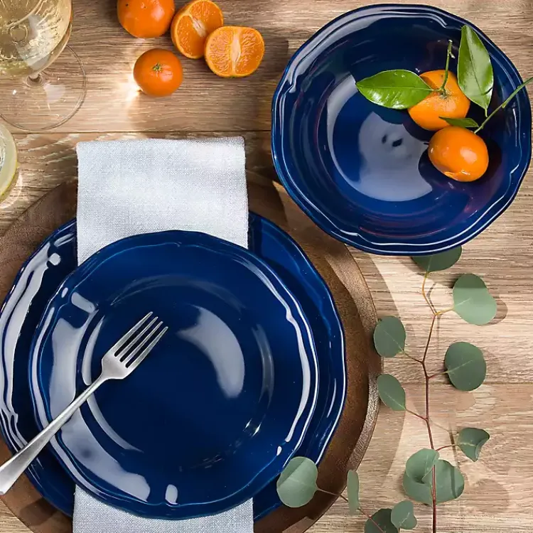 Kirklands Home Ceramic Soft Scallop 16-pc. Dinnerware Set Blue New