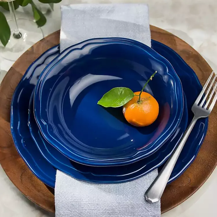 Kirklands Home Ceramic Soft Scallop 16-pc. Dinnerware Set Blue New