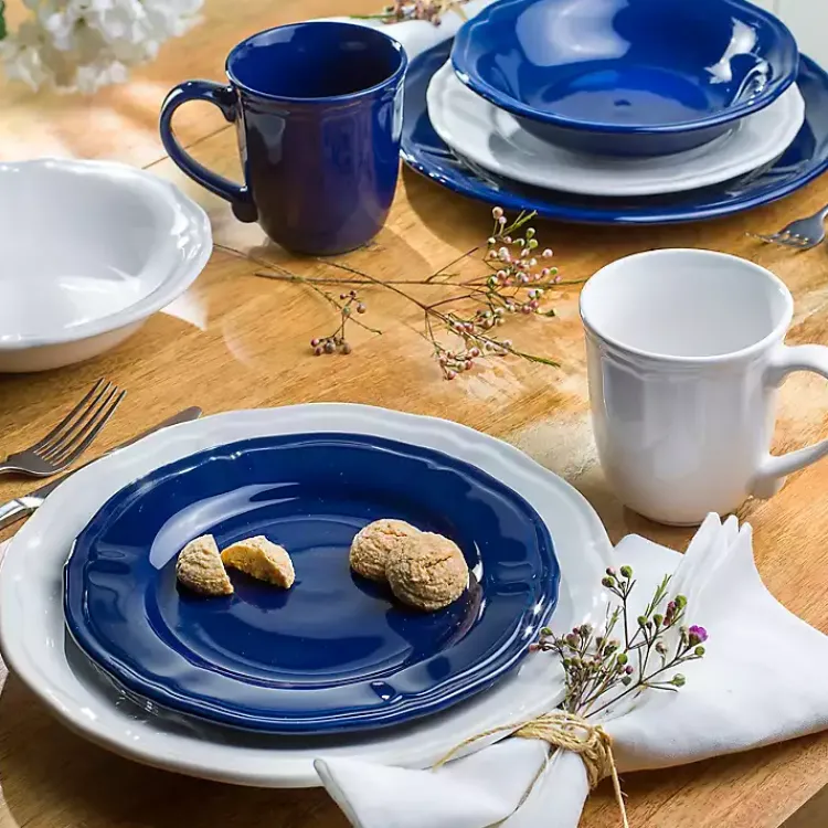 Kirklands Home Ceramic Soft Scallop 16-pc. Dinnerware Set Blue New