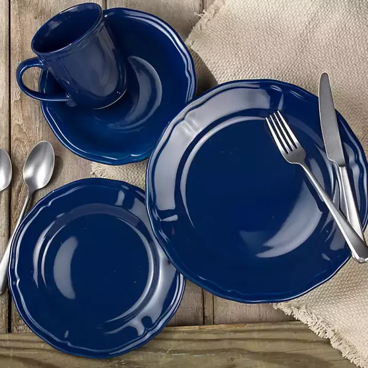 Kirklands Home Ceramic Soft Scallop 16-pc. Dinnerware Set Blue New